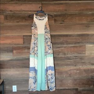 Boho long dress. Lace and floral, mixed material